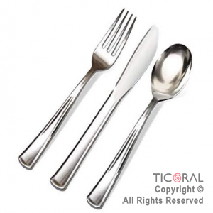 CUBIERTOS DE PLASTICO (TENEDOR CUCHILLO Y CUCHARA) PLATA HS8971 X 24